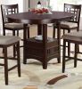 Dining Table Round Counter height Dining Table w Shelve 1pc Table Only Solid wood Dark Rosy Brown FInish - as Pic