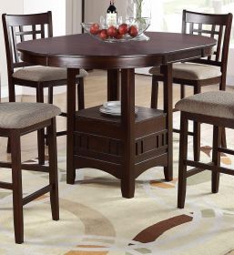 Dining Table Round Counter height Dining Table w Shelve 1pc Table Only Solid wood Dark Rosy Brown FInish - as Pic