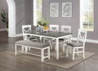 Dining Room Furniture White 6pc Dining Set Table 4 Side Chairs and A Bench Rubberwood MDF - as Pic