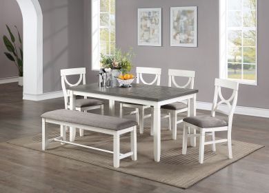 Dining Room Furniture White 6pc Dining Set Table 4 Side Chairs and A Bench Rubberwood MDF - as Pic