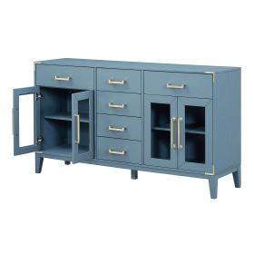 TREXM 6-drawer and 2-Cabinet Retro Sideboard with Extra Large Storage Space, with Gold Handles and Solid Wood Legs
