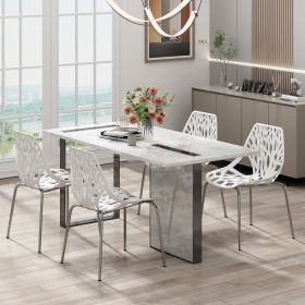 Modern Set of 4 Birds Nest Dining Side Chairs, Stackable Chairs with NonSlip Foot Pads for Indoor and Outdoor, White Silver - as Pic