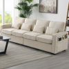 104" 4-Seater Modern Linen Fabric Sofa with Armrest Pockets and 4 Pillows,Minimalist Style Couch for Living Room, Apartment, Office,3 Colors  - Beige