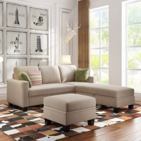 81.1*76.3*35" Reversible Sectional Couch with Storage Ottoman L-Shaped Sofa,Sectional Sofa with Chaise,Nailheaded Textured Fabric 3 pieces Sofa Set