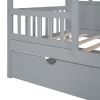 Twin Size Wood House Bed With Twin Size Trundle, Wooden Daybed, - Gray