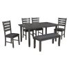 Dining Room Table and Chairs with Bench, Rustic Wood Dining Set, Set of 6 (Gray) - Gray