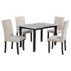 Faux Marble 5-Piece Dining Set Table with 4 Thicken Cushion Dining Chairs Home Furniture, White/Beige+Black - White