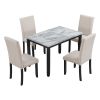 Faux Marble 5-Piece Dining Set Table with 4 Thicken Cushion Dining Chairs Home Furniture, White/Beige+Black - White