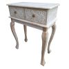 2 Drawer Mango Wood Console Table with Floral Carved Front, Brown and White - as Pic
