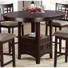 Dining Table Round Counter height Dining Table w Shelve 1pc Table Only Solid wood Dark Rosy Brown FInish - as Pic