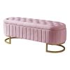 2-Pieces Bedroom Sets,Queen Size Upholstered LED Platform Bed with Storage Ottoman-Velvet - Pink