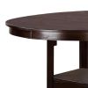 Dining Table Round Counter height Dining Table w Shelve 1pc Table Only Solid wood Dark Rosy Brown FInish - as Pic