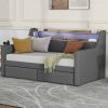 Twin Size Daybed with Storage Drawers, Upholstered Daybed with Charging Station and LED Lights, Gray (Expect arrive date: Jan 18th, 2024) - as Pic
