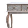 2 Drawer Mango Wood Console Table with Floral Carved Front, Brown and White - as Pic