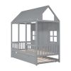 Twin Size Wood House Bed With Twin Size Trundle, Wooden Daybed, - Gray