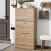 3-Drawer Shoe Storage Cabinet, 3-Tier Wood Shoe Rack Storage Organizer for Entryway - as Pic
