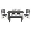 Dining Room Table and Chairs with Bench, Rustic Wood Dining Set, Set of 6 (Gray) - Gray