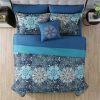8 Piece Reversible Bed in a Bag, Deep Blue Damask, Granada, Queen - Deep Blue