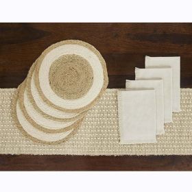 BH&G Set of 4 Jute Placemats-Natural color - 14"x20", 1 Jute - Natural color -Table Runner and 4- White Napkins - Better Homes & Gardens