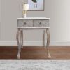 2 Drawer Mango Wood Console Table with Floral Carved Front, Brown and White - as Pic
