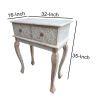 2 Drawer Mango Wood Console Table with Floral Carved Front, Brown and White - as Pic