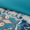 8 Piece Reversible Bed in a Bag, Deep Blue Damask, Granada, Queen - Deep Blue