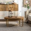 31.29"Modern Retro Splicing Round Coffee Table,Fir Wood Table Top with Gold Cross Legs Base - Gold