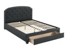 Charcoal Burlap Fabric 1pc Full Size Bed w Drawer Button Tufted Headboard Storage Bedframe Bedroom Furniture - as Pic