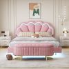 2-Pieces Bedroom Sets,Queen Size Upholstered LED Platform Bed with Storage Ottoman-Velvet - Pink