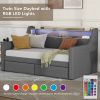 Twin Size Daybed with Storage Drawers, Upholstered Daybed with Charging Station and LED Lights, Gray (Expect arrive date: Jan 18th, 2024) - as Pic