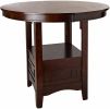 Dining Table Round Counter height Dining Table w Shelve 1pc Table Only Solid wood Dark Rosy Brown FInish - as Pic