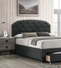 Charcoal Burlap Fabric 1pc Full Size Bed w Drawer Button Tufted Headboard Storage Bedframe Bedroom Furniture - as Pic