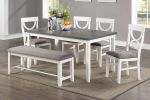 Dining Room Furniture White 6pc Dining Set Table 4 Side Chairs and A Bench Rubberwood MDF - as Pic