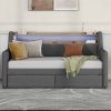 Twin Size Daybed with Storage Drawers, Upholstered Daybed with Charging Station and LED Lights, Gray (Expect arrive date: Jan 18th, 2024) - as Pic