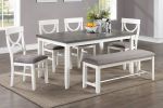 Dining Room Furniture White 6pc Dining Set Table 4 Side Chairs and A Bench Rubberwood MDF - as Pic
