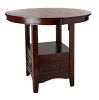 Dining Table Round Counter height Dining Table w Shelve 1pc Table Only Solid wood Dark Rosy Brown FInish - as Pic