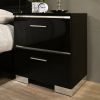 Contemporary 1pc Nightstand Black Color High Gloss Lacquer Coating Chrome Handles and Feet Bedside Table w USB Charger Bedroom Furniture - as Pic