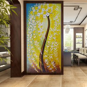 Hand Painted Oil Painting Modern Living Room Home Decor Wall Art Picture White Yellow Flower Tree Thick Palette Knife Oil Painting On Canvas Art (style: 01, size: 70x140cm)