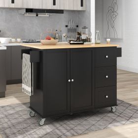 Rolling Mobile Kitchen Island with Solid Wood Top and Locking Wheels,52.7 Inch Width,Storage Cabinet and Drop Leaf Breakfast Bar,Spice Rack, Towel Rac (Color: as Pic)