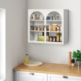 27.56"Glass Doors Modern Two-door Wall Cabinet with Featuring Three-tier Storage for Entryway Living Room Bathroom Dining Room (Color: as Pic)