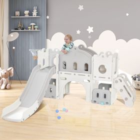 Kids Slide Playset Structure, Freestanding Castle Climber with Slide and Basketball Hoop, Toy Storage Organizer for Toddlers (Color: as Pic)