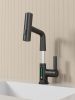 Pull-Out Lift LED Temperature Digital Display Bathroom Basin Faucet, Single Handle 360° Rotatable Waterfall 3-in-1 Basin Tap with Adjustable Height -