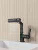 Pull-Out Lift LED Temperature Digital Display Bathroom Basin Faucet, Single Handle 360° Rotatable Waterfall 3-in-1 Basin Tap with Adjustable Height -