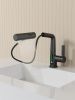 Pull-Out Lift LED Temperature Digital Display Bathroom Basin Faucet, Single Handle 360° Rotatable Waterfall 3-in-1 Basin Tap with Adjustable Height -