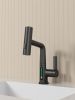 Pull-Out Lift LED Temperature Digital Display Bathroom Basin Faucet, Single Handle 360° Rotatable Waterfall 3-in-1 Basin Tap with Adjustable Height -